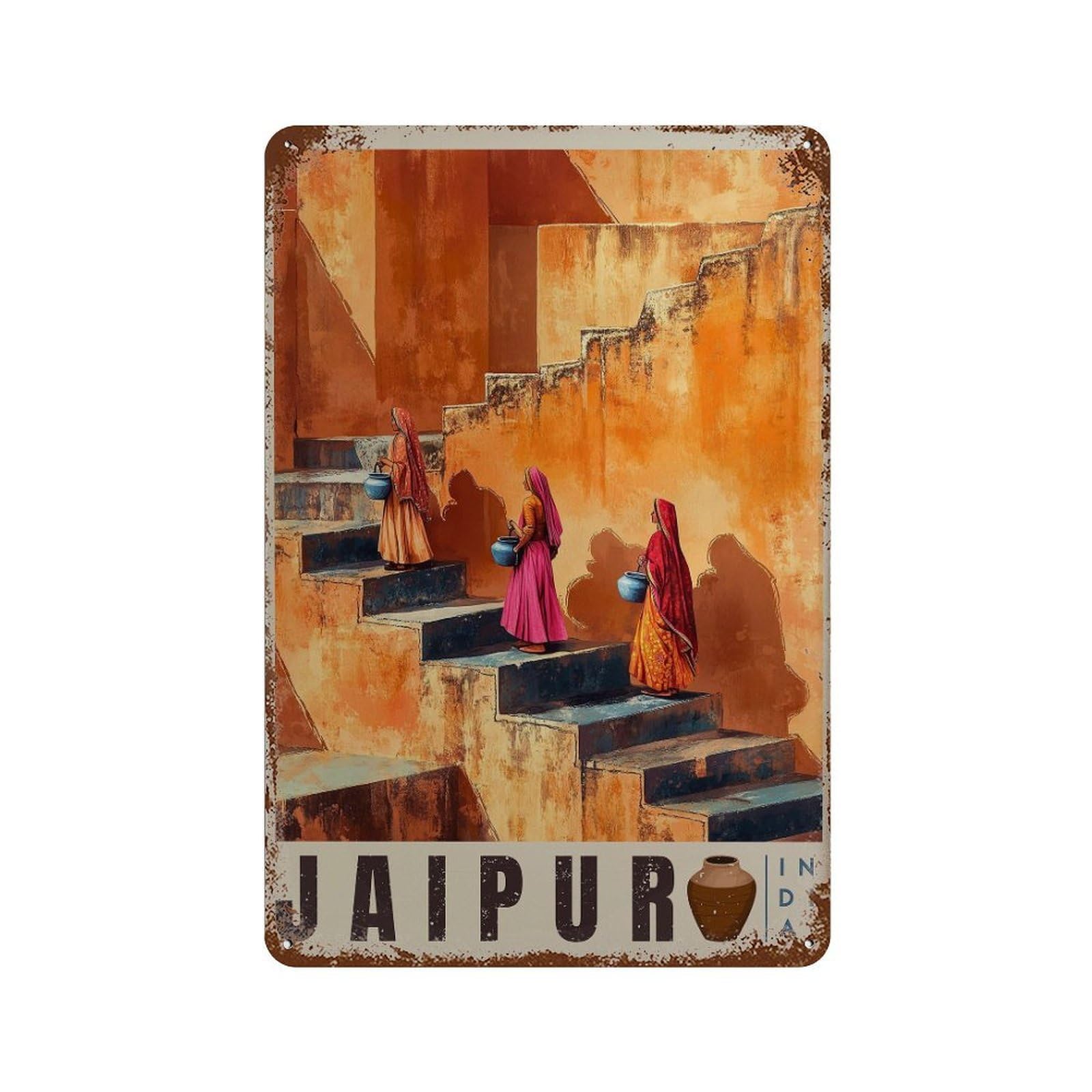 xiaoxiaoshen Travel Jaipur Stepwell Scene Wall Decor Art Metal Tin Poster Modern Home Decor Art Home Bar Shop Decorations Vintage Sign 30x20cm