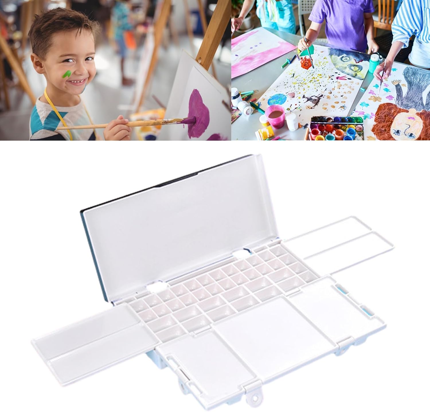 漏れ防止水彩パレットペイントトレイ38ウェル折りたたみパレットトラベルトレイコンテナモイスチャライジングカラーミキシングコンテナ