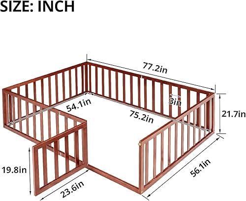 Miniatura 2 de i-POOK Cama de suelo de tamaño matrimonial para niños marco de cama Montessori de madera resistente con valla y puerta cama de suelo Montessori para