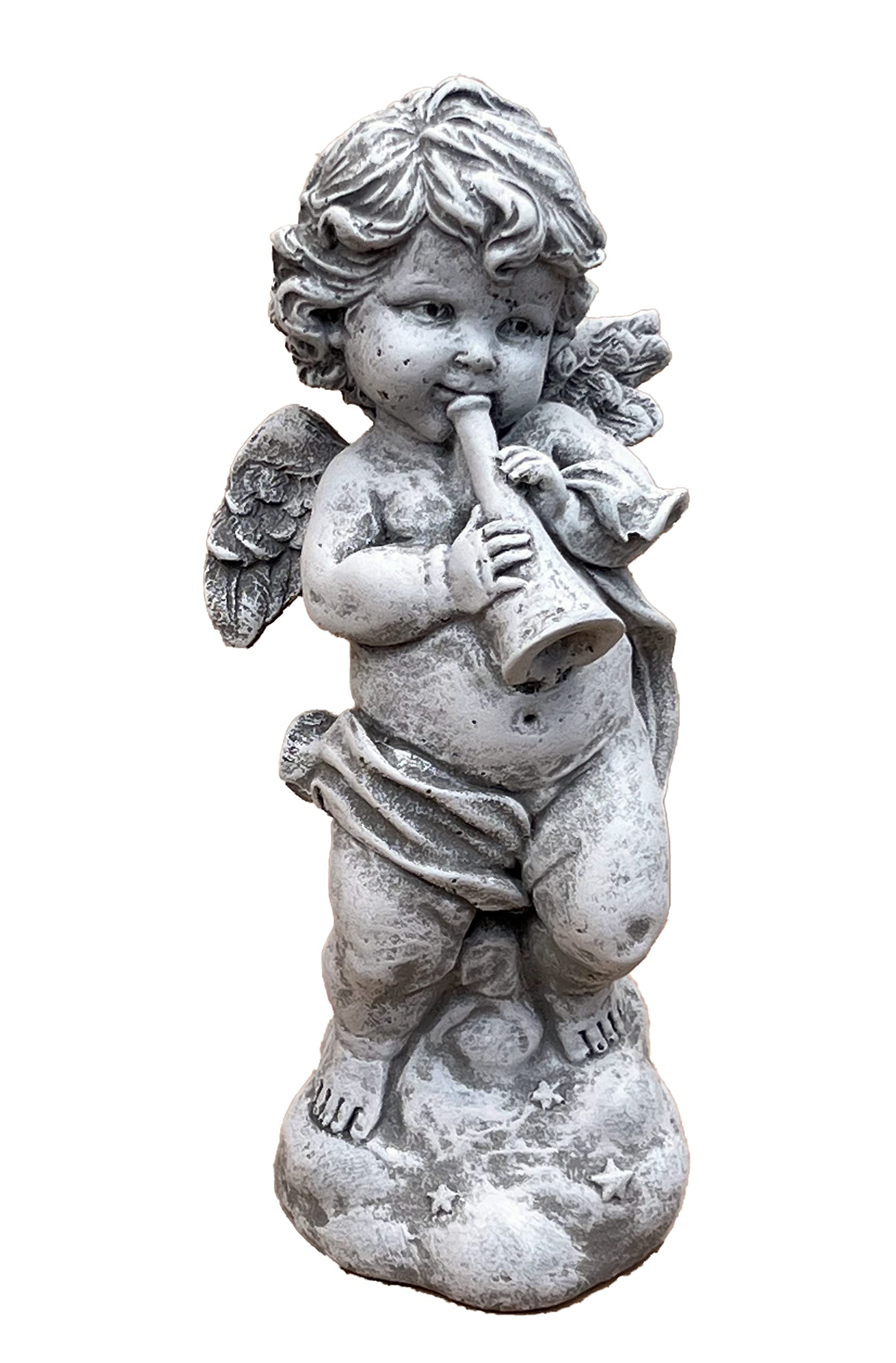 stoneandstyle Stone Figurine Angel with Trumpet Cast Stone Frost-Proof Weatherproof