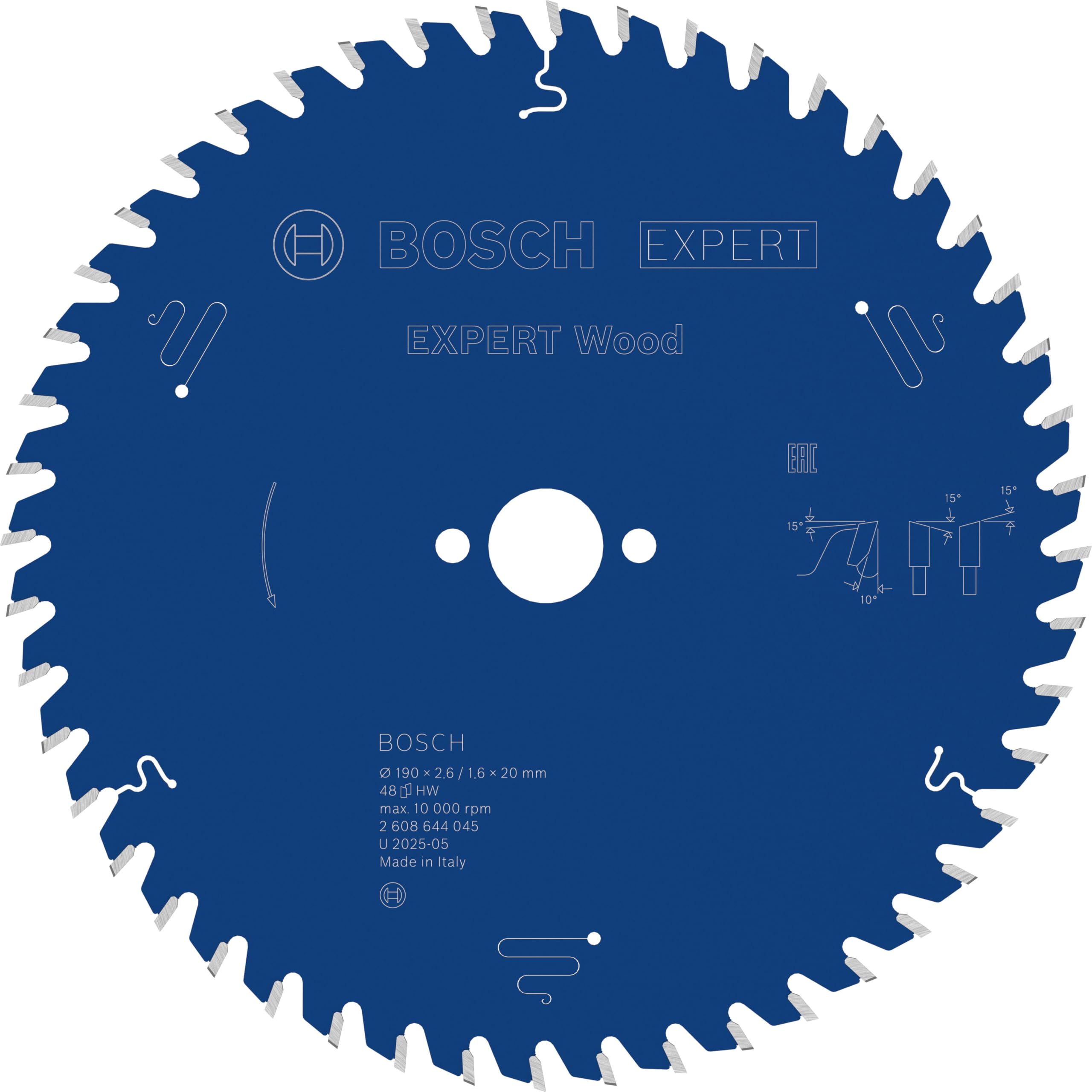 Bosch Professional Brzeszczot do piły tarczowej Expert do drewna (drewno, 190 x 20 x 2,6 mm, 48 zębów, akcesoria do piły tarczowej)