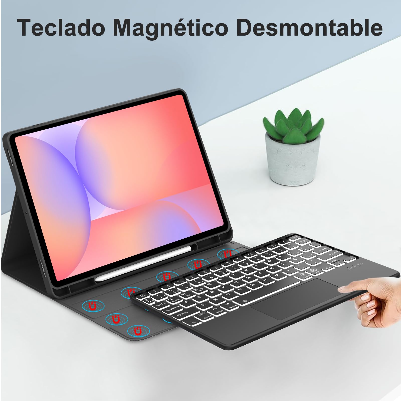FOGARI Teclado con Touchpad para Samsung Tab S10 Lite/S10 FE/S9 FE 10.9" | Funda para Galaxy Tab S10 Lite con Español Ñ Teclado Retroiluminado Bluetooth con Trackpad, Negro