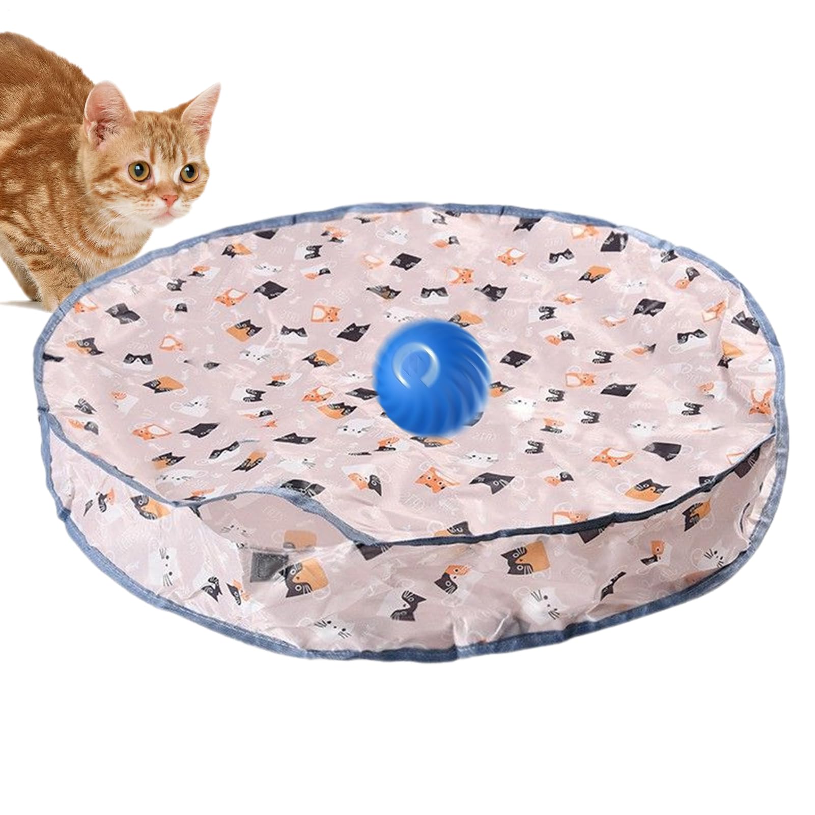 Interactive Cat Mat, 3-Speed Automatic Rotating Accessory, Cat Toys with Rolling Ball in Bag, for Indoor and Outdoor Feline Play with Simulation | de 3 Velocidades, Juguetes para Gatos con Bola Rodante en Bolsa, para Juego Felino en Interior y Exterior con Simulación de