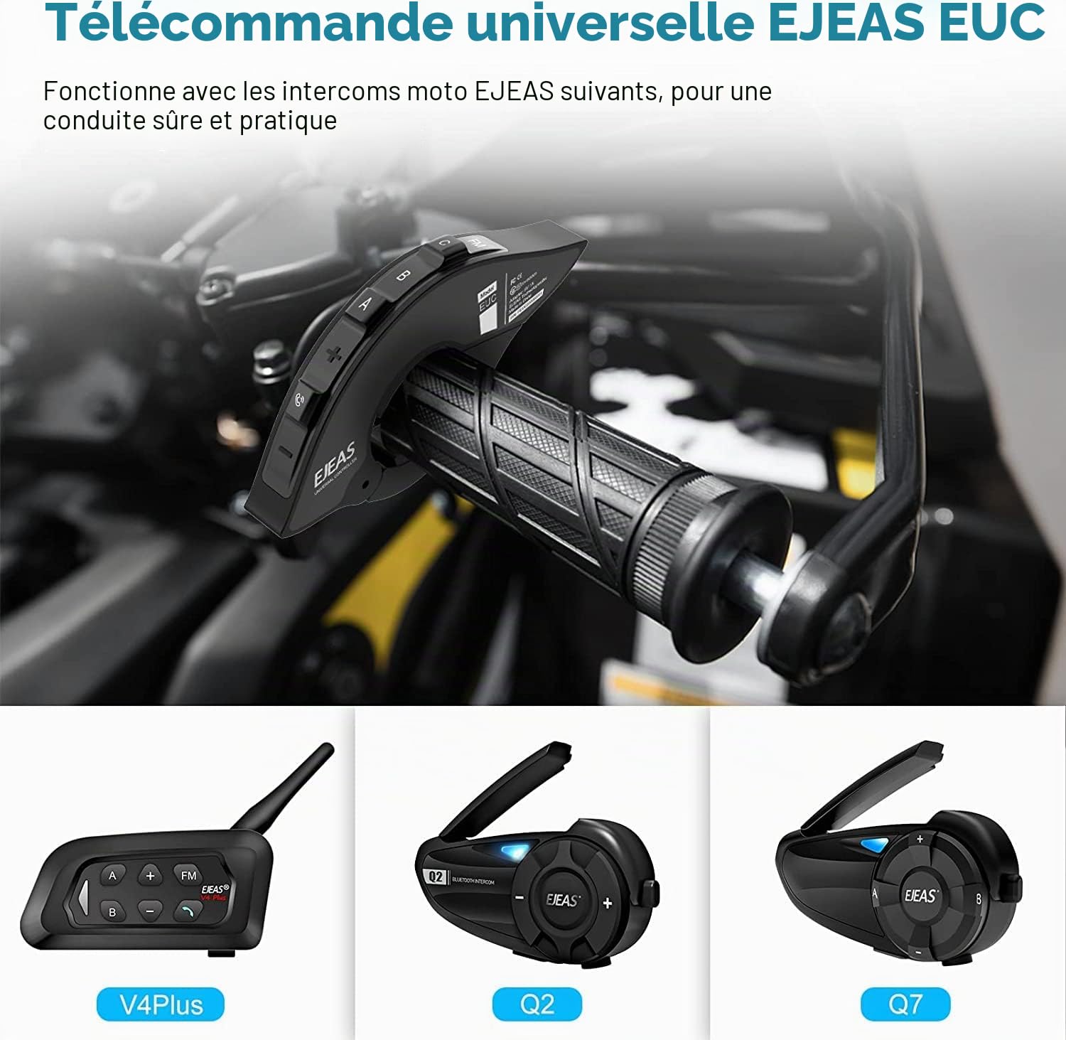 EJEAS La poignée de télécommande EUC est utilisée pour contrôler l'interphone Bluetooth Q2/Q7/V4 Plus/Q4 pour casque de moto