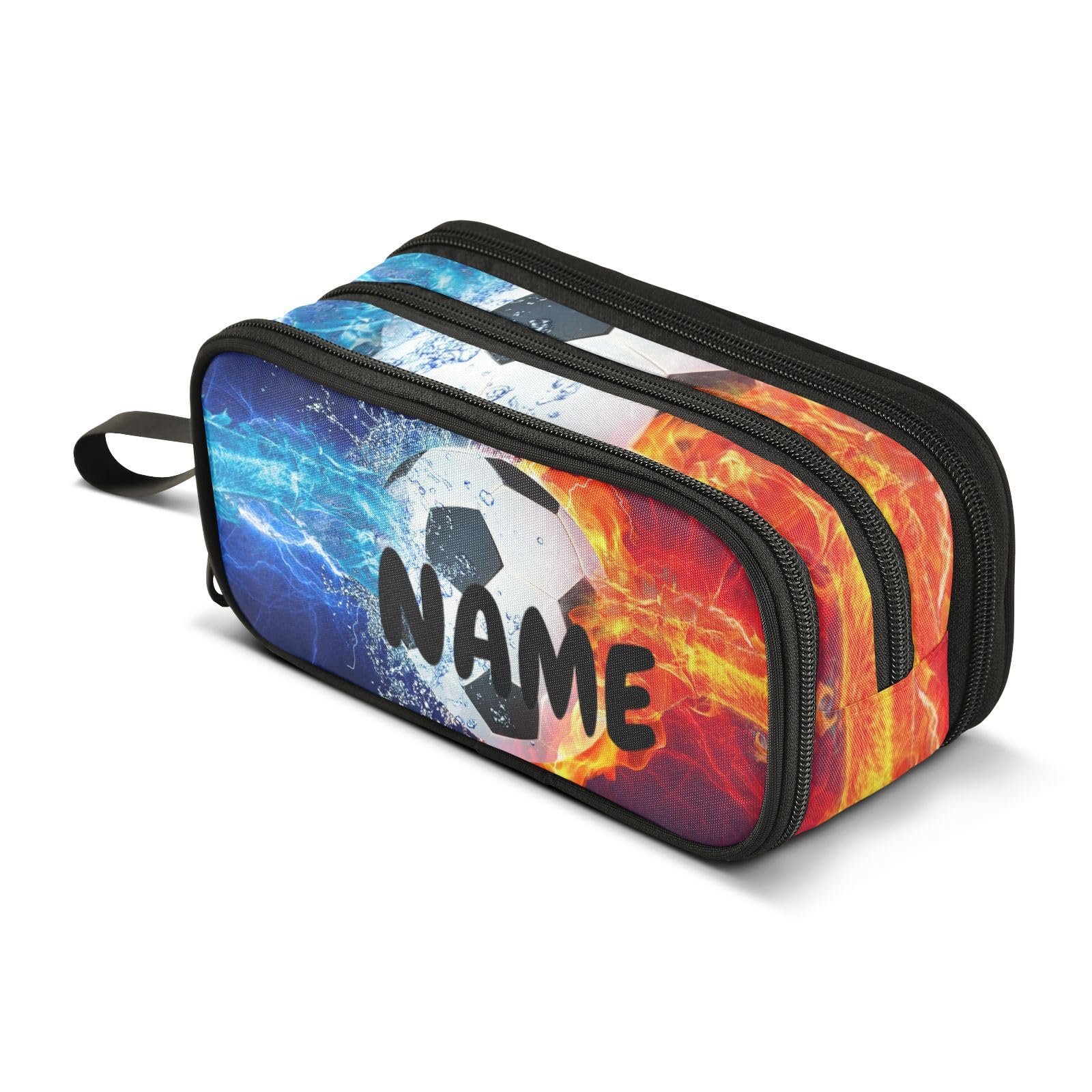 ZAZYXTJ Personalized Soccer Pencil Case Large Capacity Pencil Pouch | 3 Compartment Storage Canvas Makeup Bag for School Office Teen Girl Boy Men Women