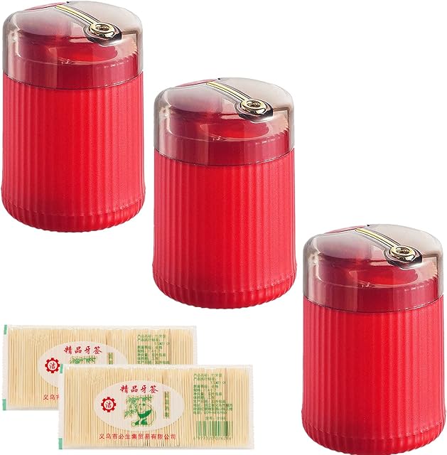 Pop-up Automatic Toothpick Dispense, Toothpick Holder Dispenser with 400pcs Toothpickautomatic Toothpick Dispenser, Portable Toothpick Holder Dispenser (Red)