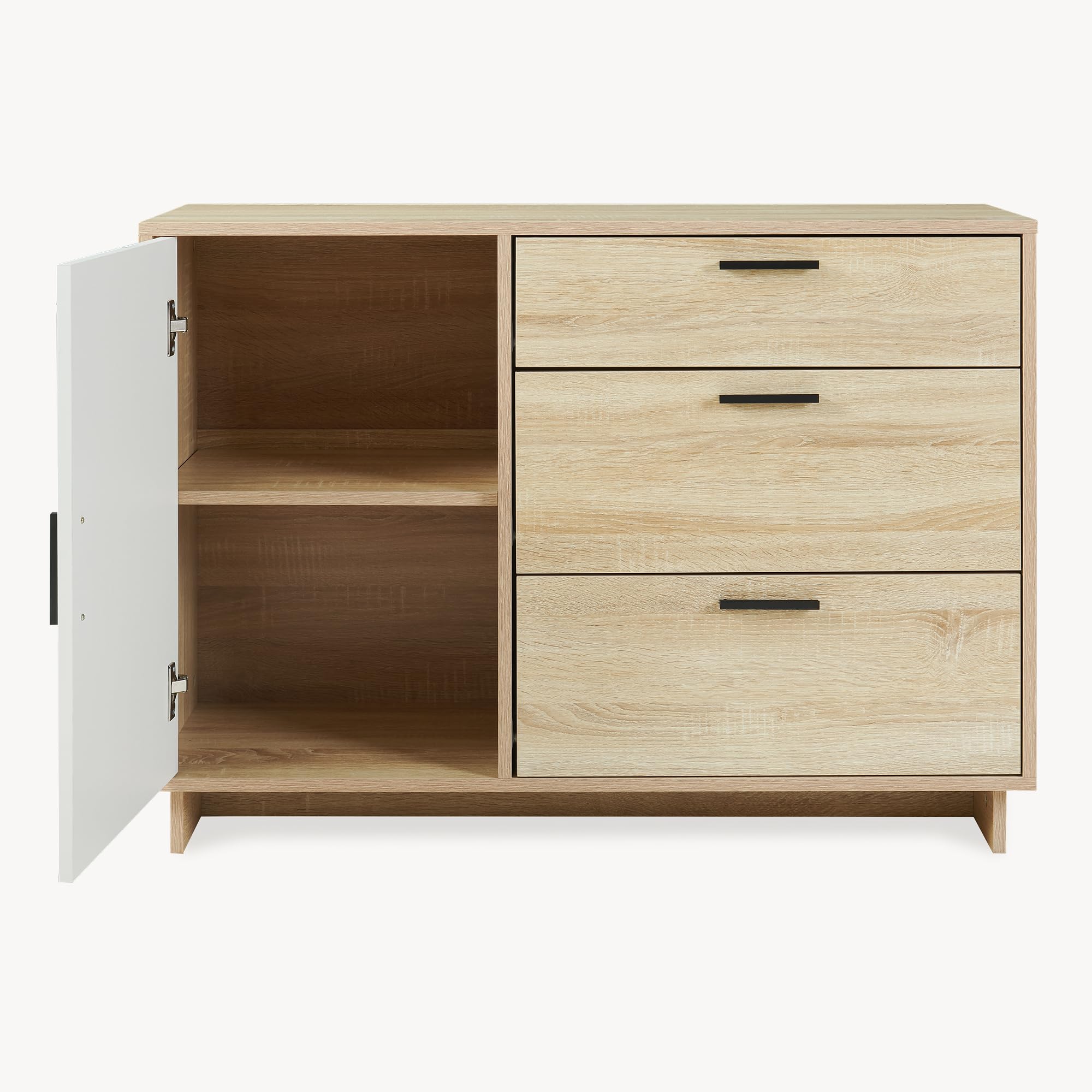 [en.casa] Aparador Kenta Cómoda Armario Bajo Mueble Recibidor con 3 Cajones y 2 Puertas Cajonera Multiusos Mueble Auxiliar 100 x 35 x 72 cm - Blanco y Efecto Roble