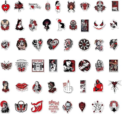 Miniatura 2 de Paquete de 50 calcomanías góticas geniales. Calcomanías de calavera de terror de Halloween para adultos, niñas, adolescentes y hombres. Calcomanías