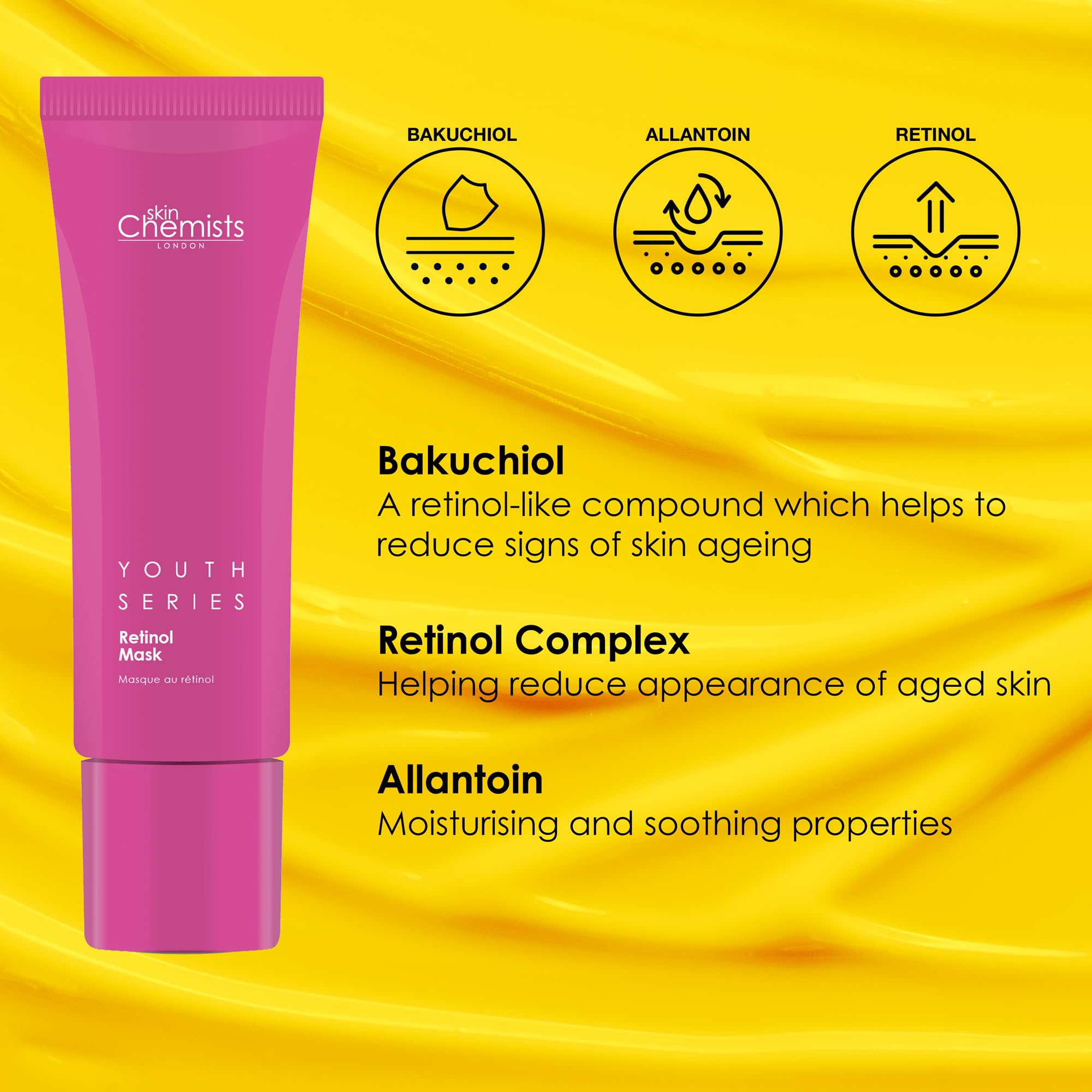 skinChemists Retinol & Bakuchiol Facial Mask 50ml, White, 50 ml (Pack of 1) - Image 4