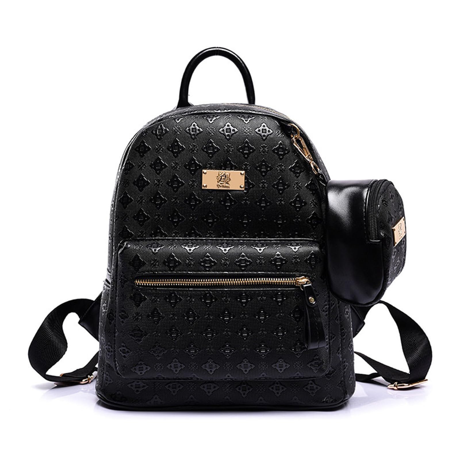 DEERWORD Mujer Bolsos Mochila Casual Bandolera Marca Mediano Antirrobo Italianos PU Cuero 5703 2 piezas Fekete