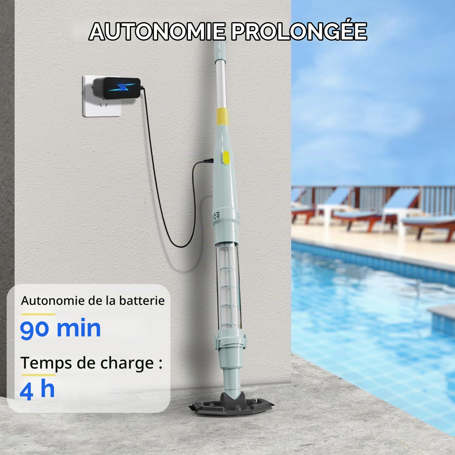 Lydsto S1 Lite Aspirateur Piscine sans Fil, Autonomie 90 Min, 3 Tubes en Aluminium Inclus, Léger et Portable pour Piscines Souterraines et Hors Sol, Spas et Jacuzzis