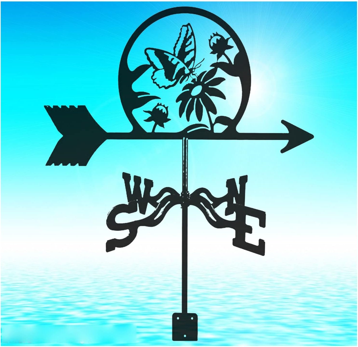 Weathervane Classic European Style, Weathervane Iron, for Sheds Roof, Shack, Yard Outdoor Garden Ornaments-Weathervane Flowers and Butterflies