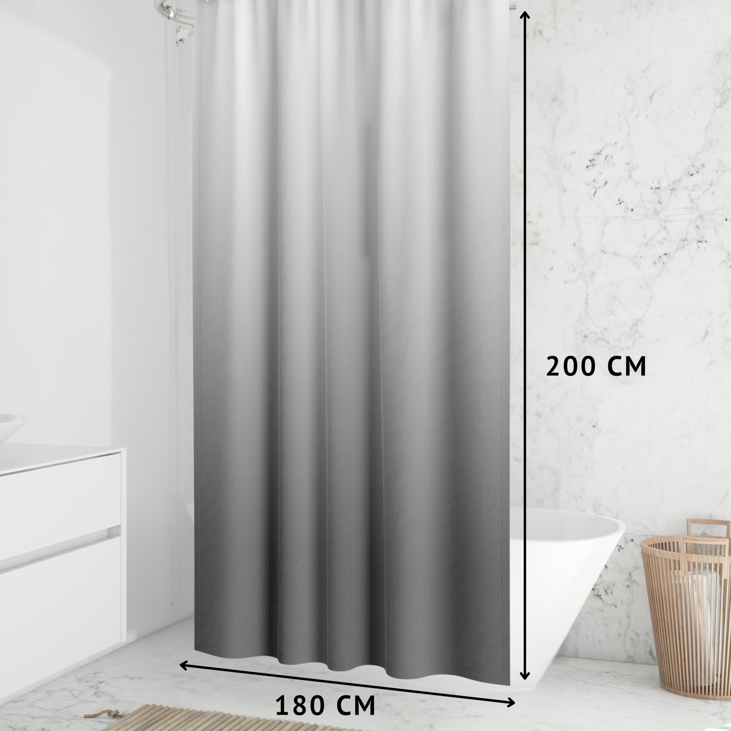 Luxury Shower Curtain - 6.5ft Polyester, 12 Hooks -2