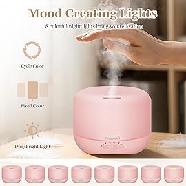 Aromatherapy Essential Oil Diffuser for Room: Air Humidifier Aroma Scent Cool Mist Colorful Lights Cute Small Large Waterless Auto Off Ultrasonic Diffusers for Home Bedroom Pink (300ml)