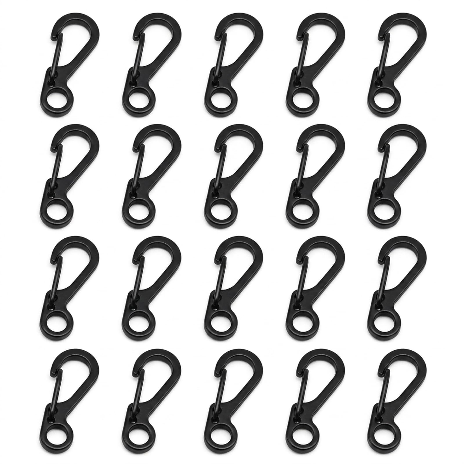 Alrens Tiny Carabiner Clip, Aluminum Keyring Clips Snap Hook Small Carabiner Clips for Keys, Backpack, Fishing, Camping, Outdoor, 2.5CM S-Type Spring Snap Hook Keychain for Travel Gear, Black, 20 Pack