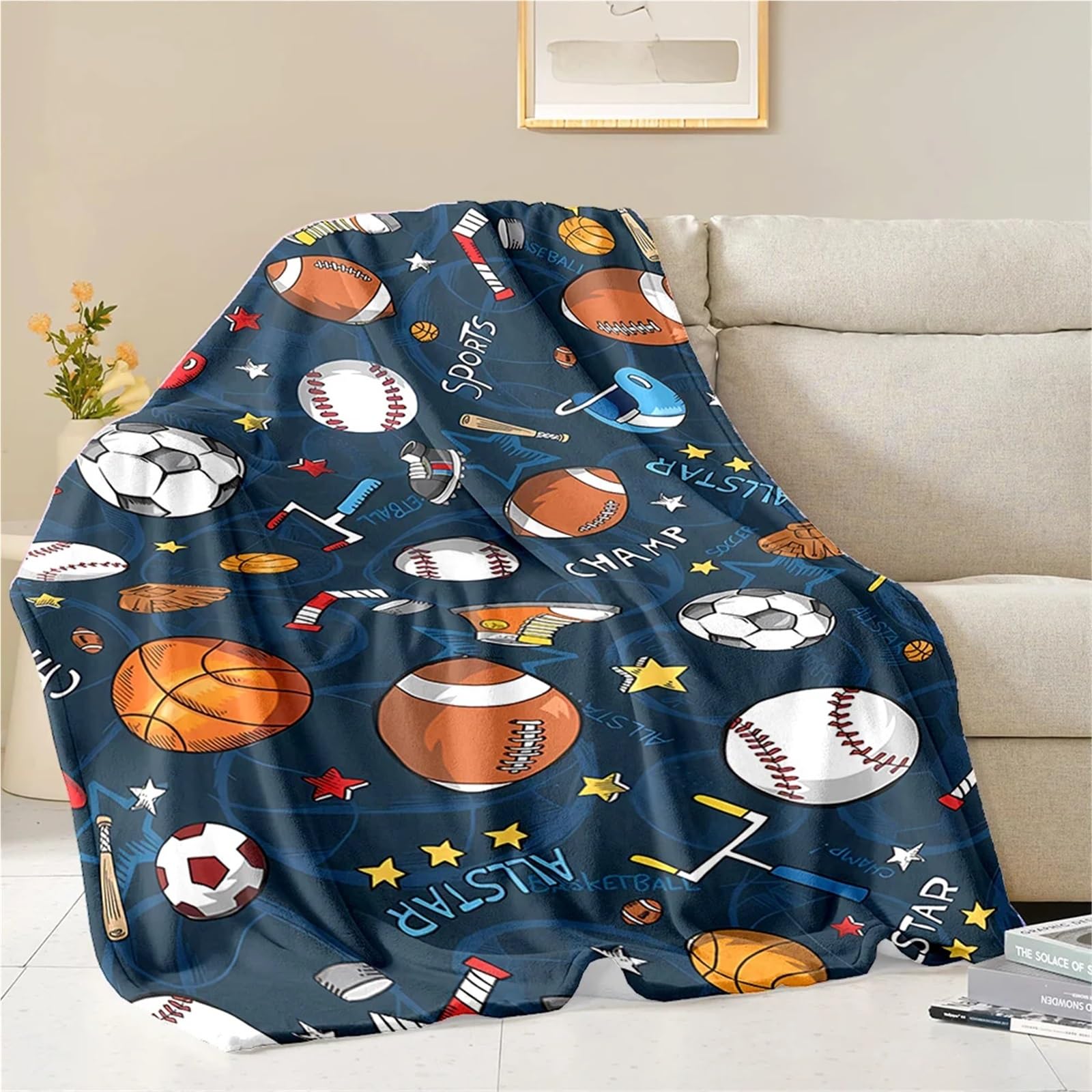 WSQHAO Football Sports Theme Blanket For Bed Bedroom Sofa Picnic,Throw For Cover Outdoor Leisure Trip Nap for Bed Couch(Color3)