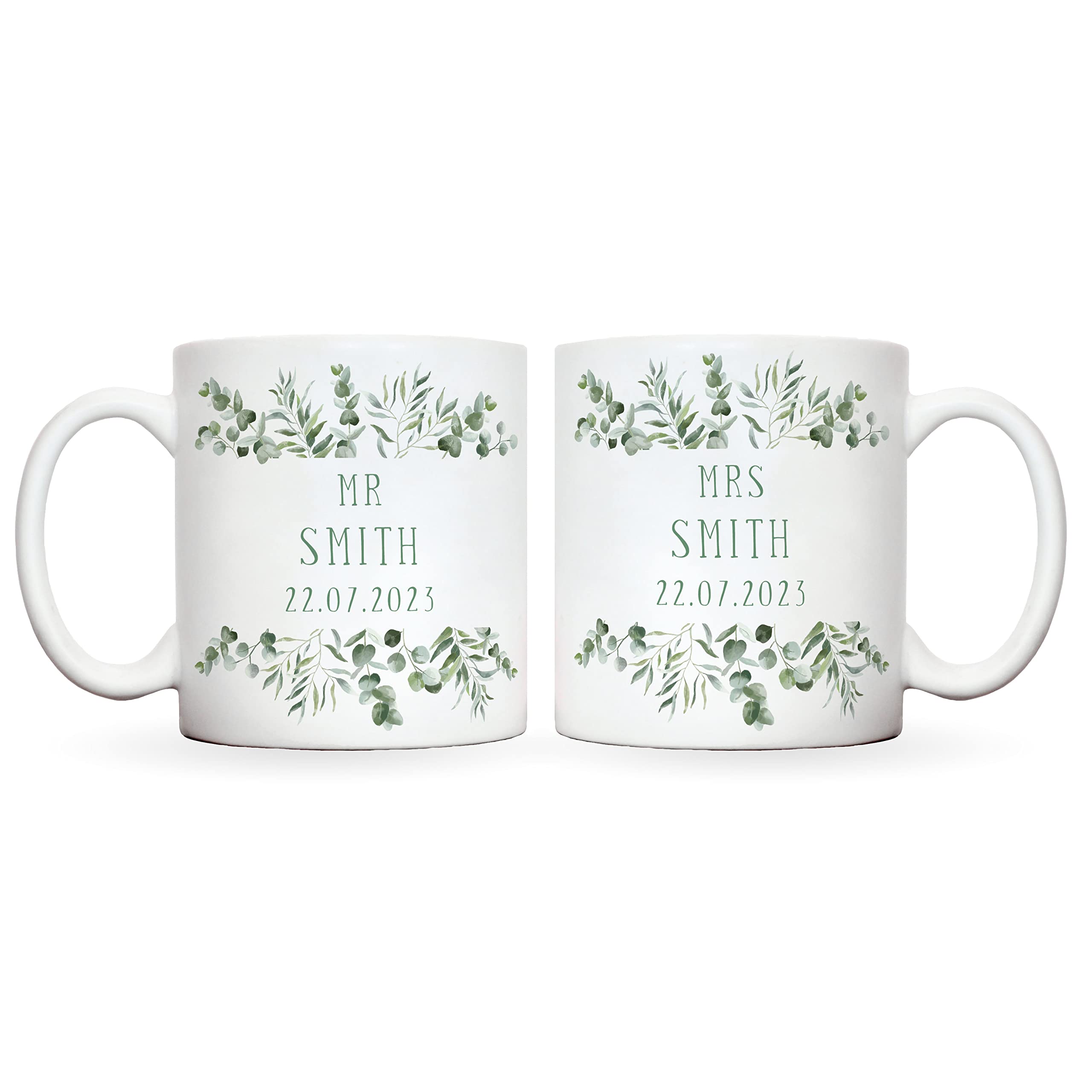 Personalised eucalyptus wedding gift | mr and mrs mug | wedding present for husband and wife | wedding mug | wedding couples anniversary