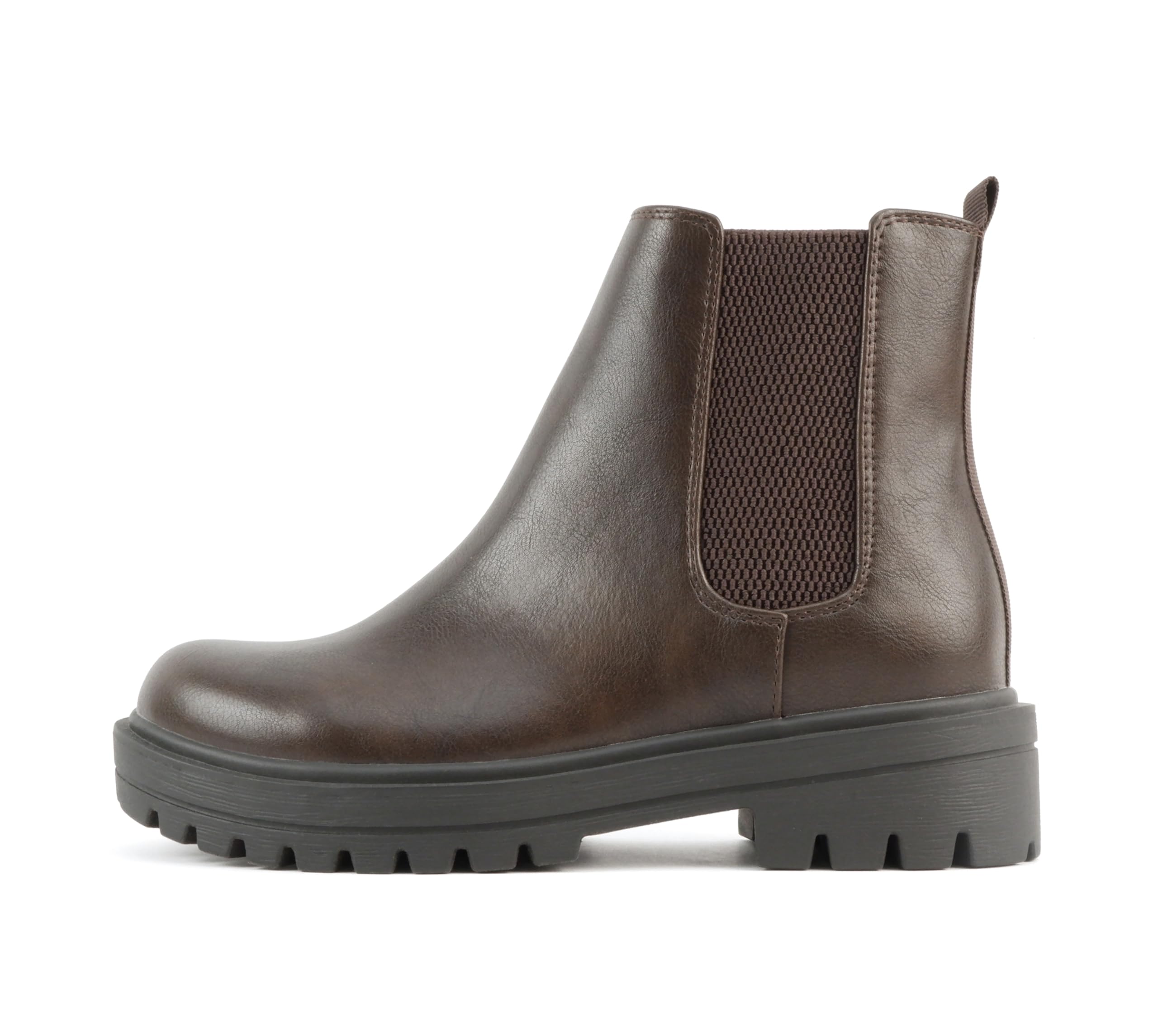 Soda Pilot Women Lug Sole Low Heel Chelsea Fashion Ankle Bootie w Double Elastic Gore