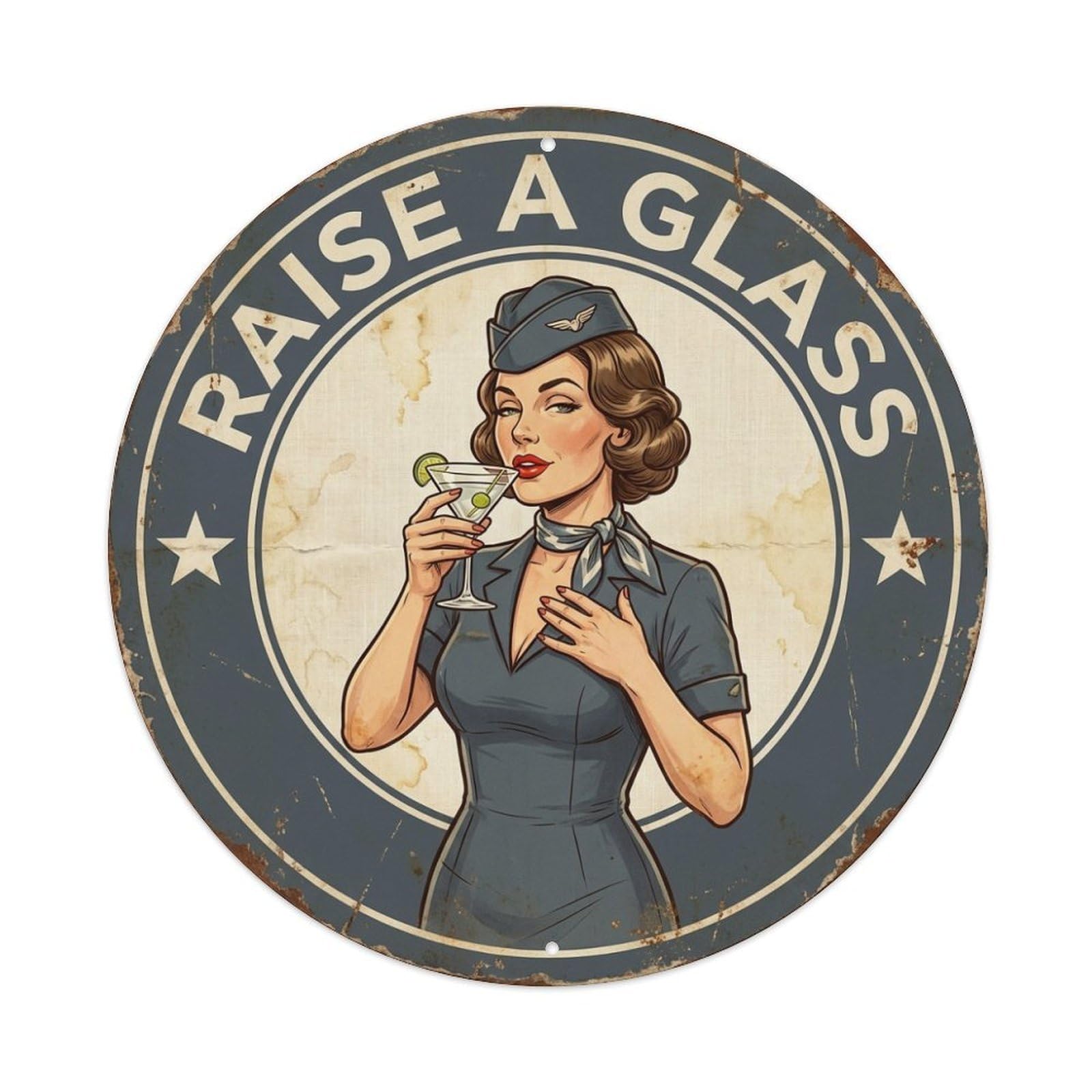 Raise A Glass Bar Quote Flight Attendant Metal Tin Sign