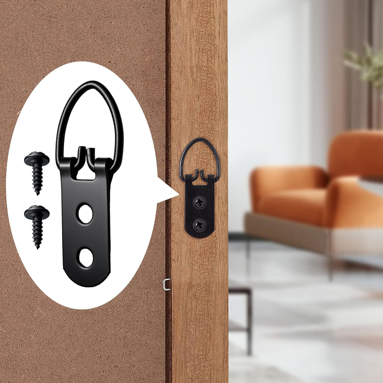 30pcs D-Ring Picture Hangers, Extra Large Strap Hanger with Screws Kit, 2 Holes Hanging Hardware for Hanging Picture Photo Frame- Black (10 Sets)