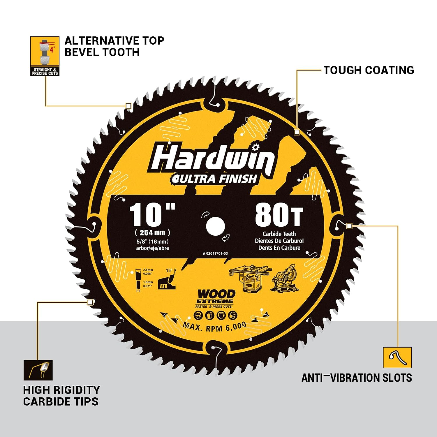 10-Inch 80-Tooth Fine Finish Saw Blade, 5/8" Arbor Thin Kerf TCT ATB Table Saw Blade for Woodworking, Precision Crosscut Blade for Miter Saws, Hardwood, Plywood & Cabinetry