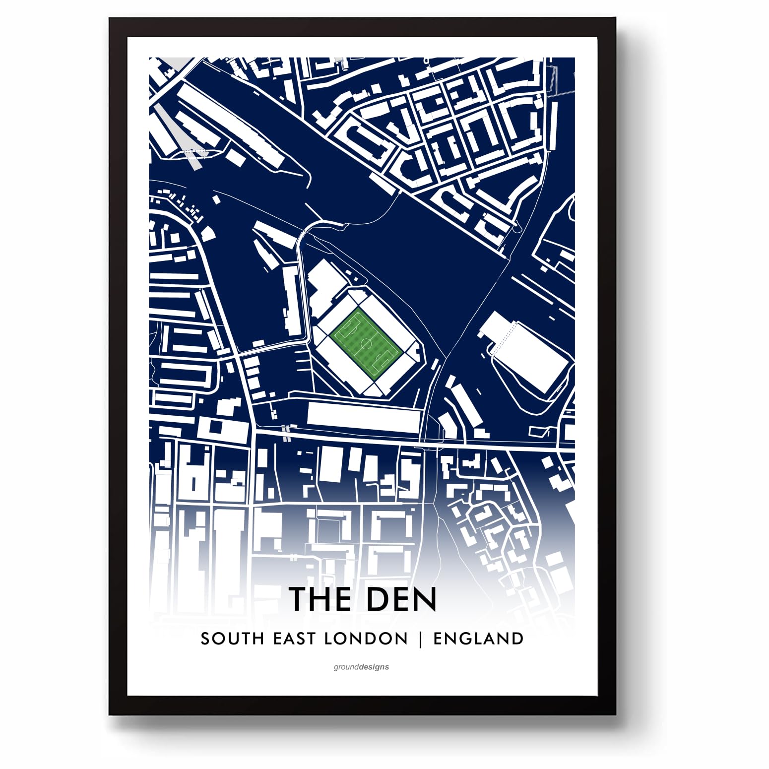 GroundDesigns MILLWALL FC Football Gift THE DEN Stadium Art Map Unframed A3 Print MFC