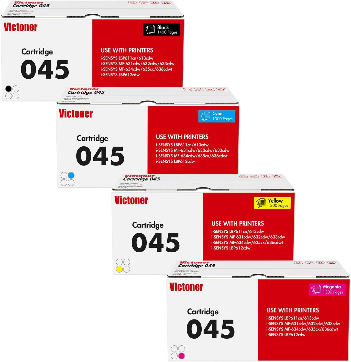 045 Toner Cartridges 4-Pack Compatible Replacement for Canon 045 045H Toner Cartridges for Canon imageCLASS MF634Cdw MF632Cdw LBP612Cdw MF632 MF634 LBP612 Series Printer Ink