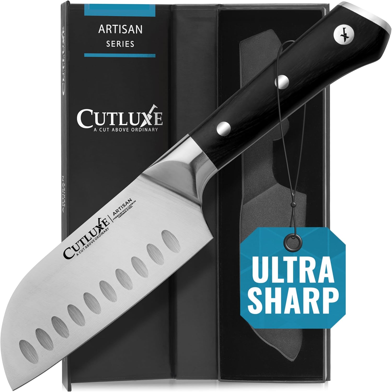 Cutluxe Santoku Knives Set – 5" and 7" Chopping Knife Set – Multipurpose Kitchen Knife – Forged High Carbon German Steel – Full Tang & Razor Sharp – Ergonomic Handle Design – Artisan Series