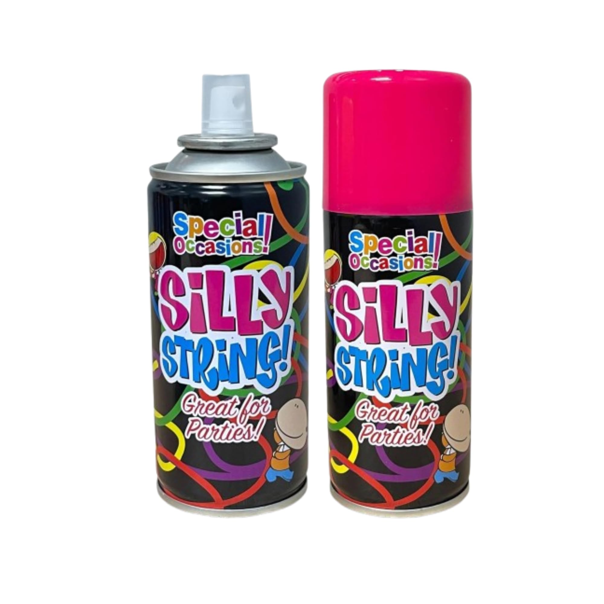 PEBBLE HUG Silly Sting Spray, Assorted Colour Crazy Strings Can for Birthday Wedding Stag Hen Party, Colour Streamer Spray, Special Occasions for Wedding Party, 2X