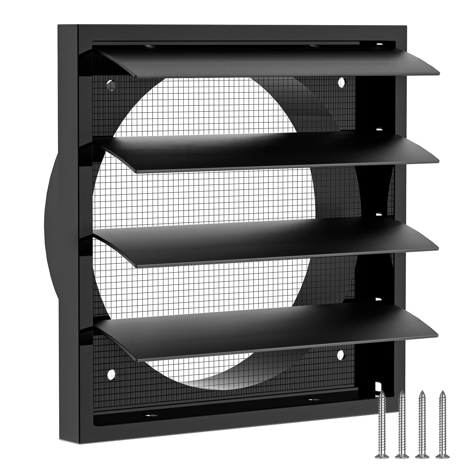 Hon&Guan 150mm External Gravity Grille Air Vent Cover 175mm x 175mm Wall Vent with Flyscreen for Tumble Dryer, Extractor Fan, Garage, Bathroom, Kitchen, Exterior Walls, Attic (Black)