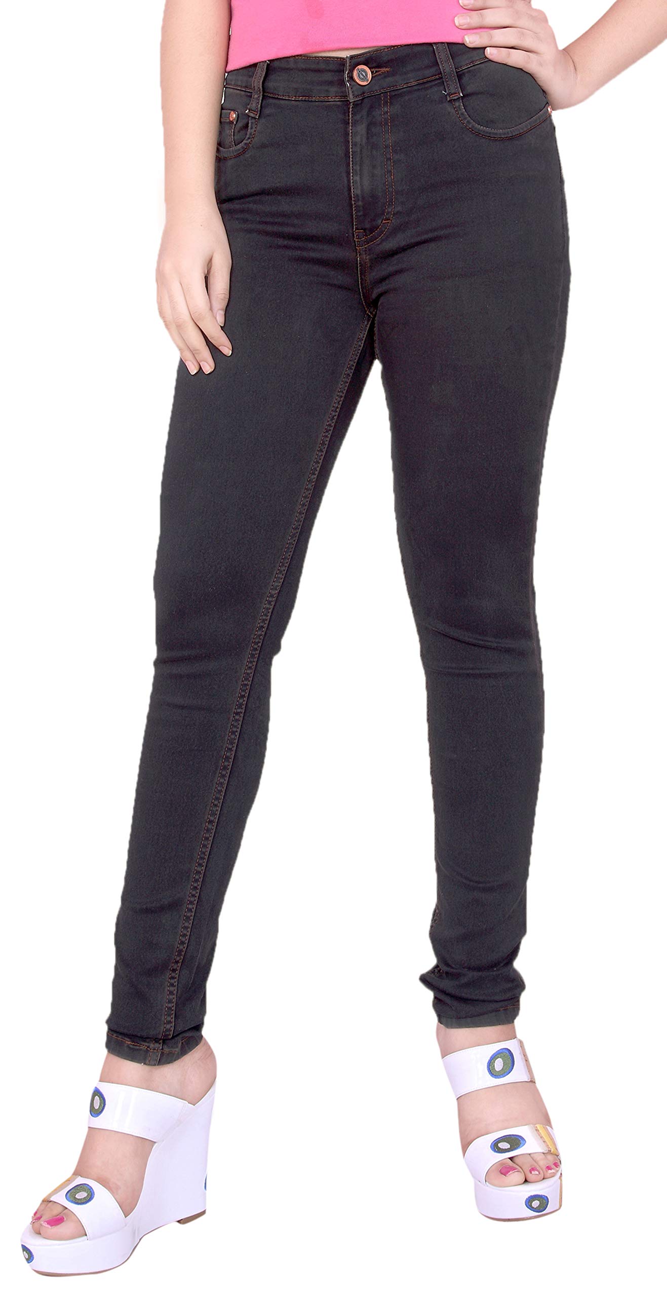 FCK-3Stretchable Denim Pencil Fit Midest Borwn Color Regular Fit High Waist Jeans for Women-38