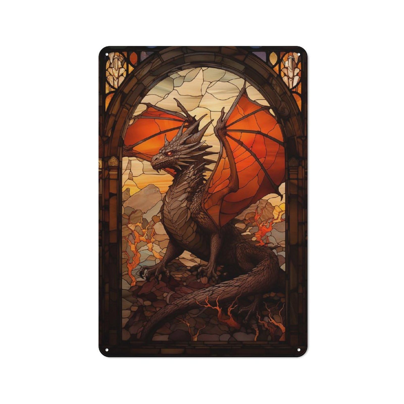 Junmoney Style-19 Dragon In A Glass Retro Metal Sign 30X20cm For Garage Or Workshop, With Clear Retro Wall Decor Character