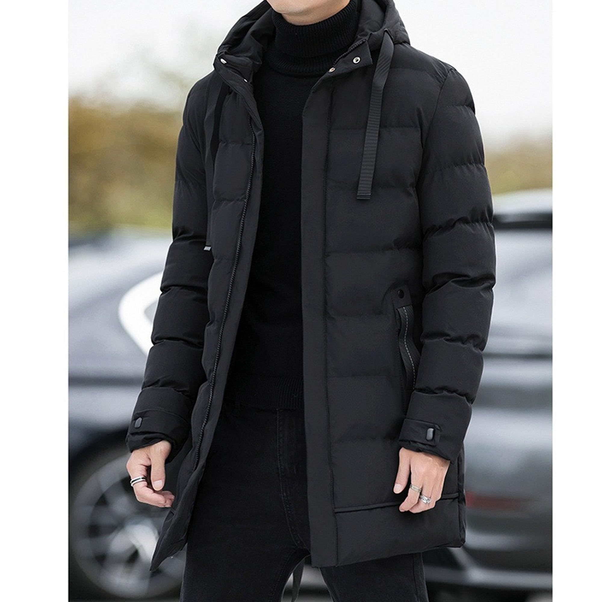 ZDJSWJ Veste longue Puff 2pc pour homme Manteau d'Hiver chaud lourd Veste rembourrée à capuche épaissie