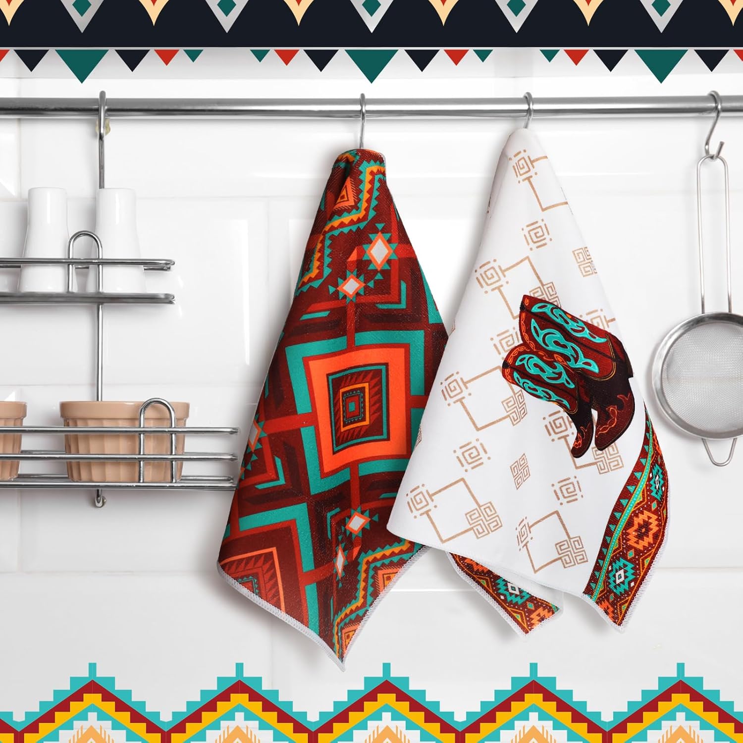 Boyiee Set of 6 Southwestern Kitchen Towels Boho Aztec Theme Dishtowel Native American Hand Tea Towels 24 x 16 Inches for Absorbent Kitchen Decor with Hanging Loop for Room Home Housewarming Gift - Image 6