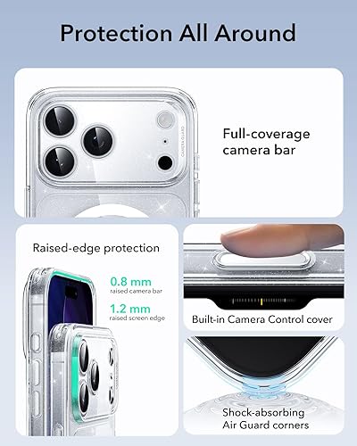 Vista 381 de ESR Funda para iPhone 15 Pro Max, compatible con MagSafe, de grado militar, negro transparente