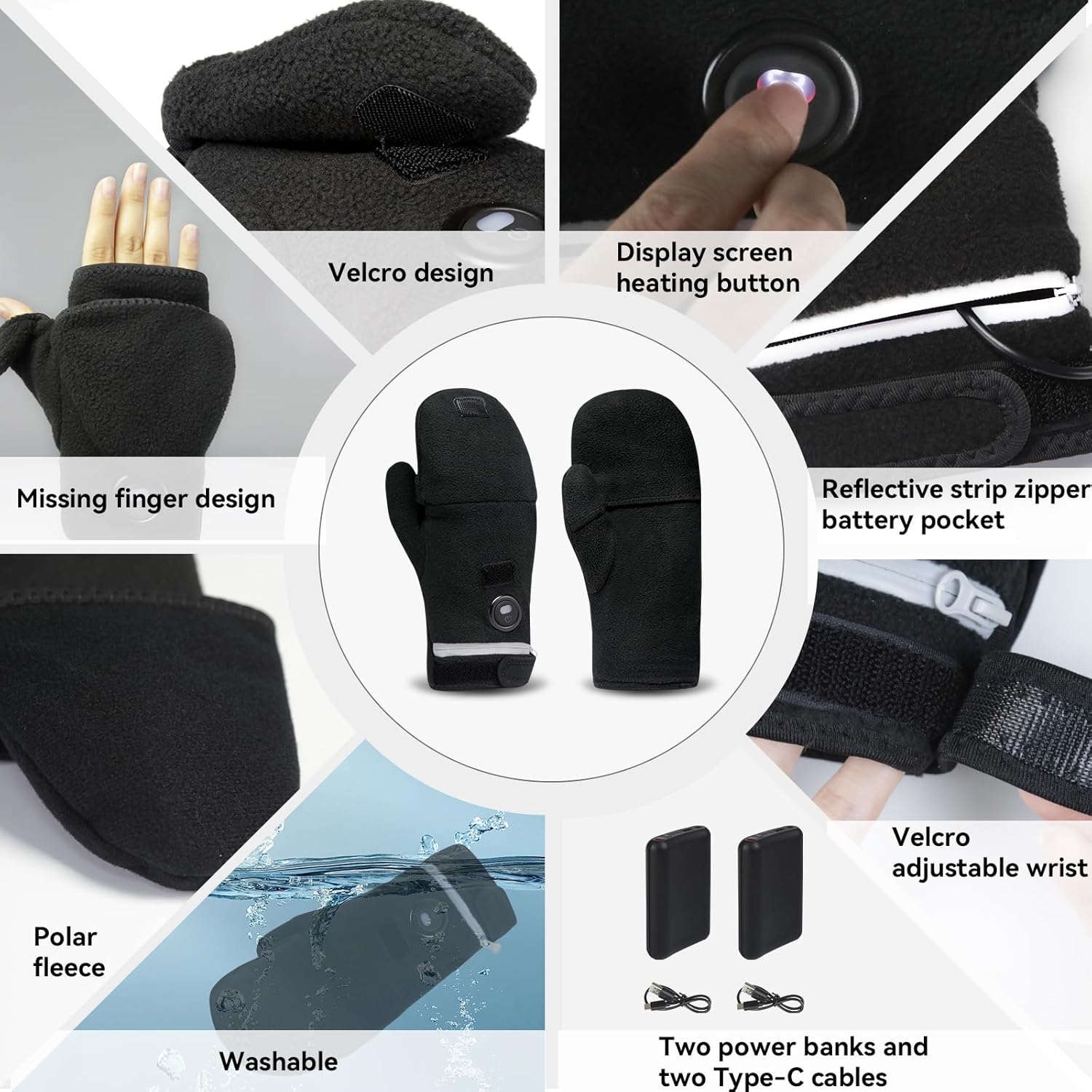 Heated Gloves, 5V 5000mAh Rechargeable Full & Half Hands Electric Gloves Heated Mittens for Men Women with Touchscreen, 3 Heating Levels, Winter Heating Glove for Camping Skiing Hiking Cycling - Image 5
