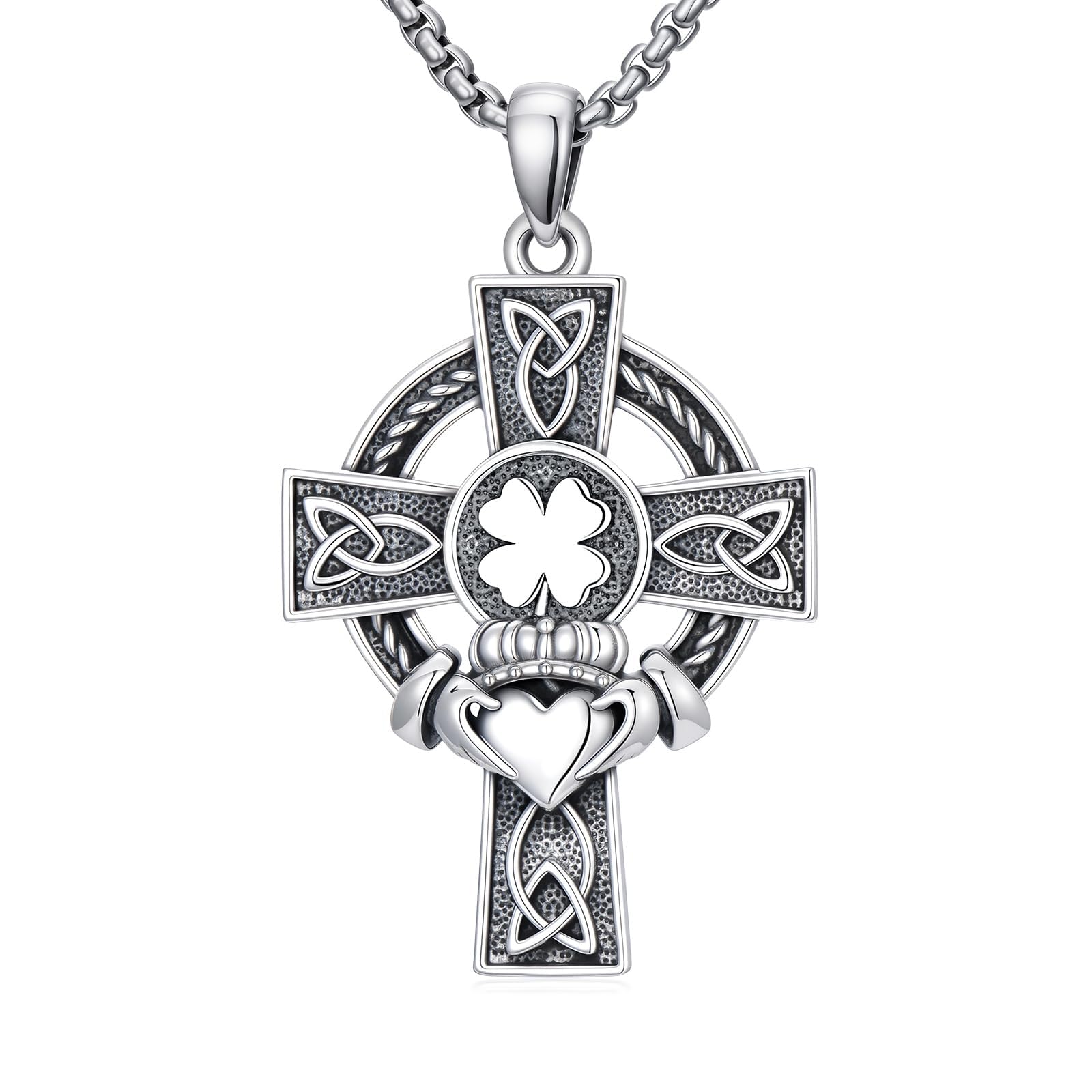 925 Sterling Silver Cross Pendant Necklace for Men Women Amulet Necklace Protection Jewelry Religious Gifts(With Gift Box)