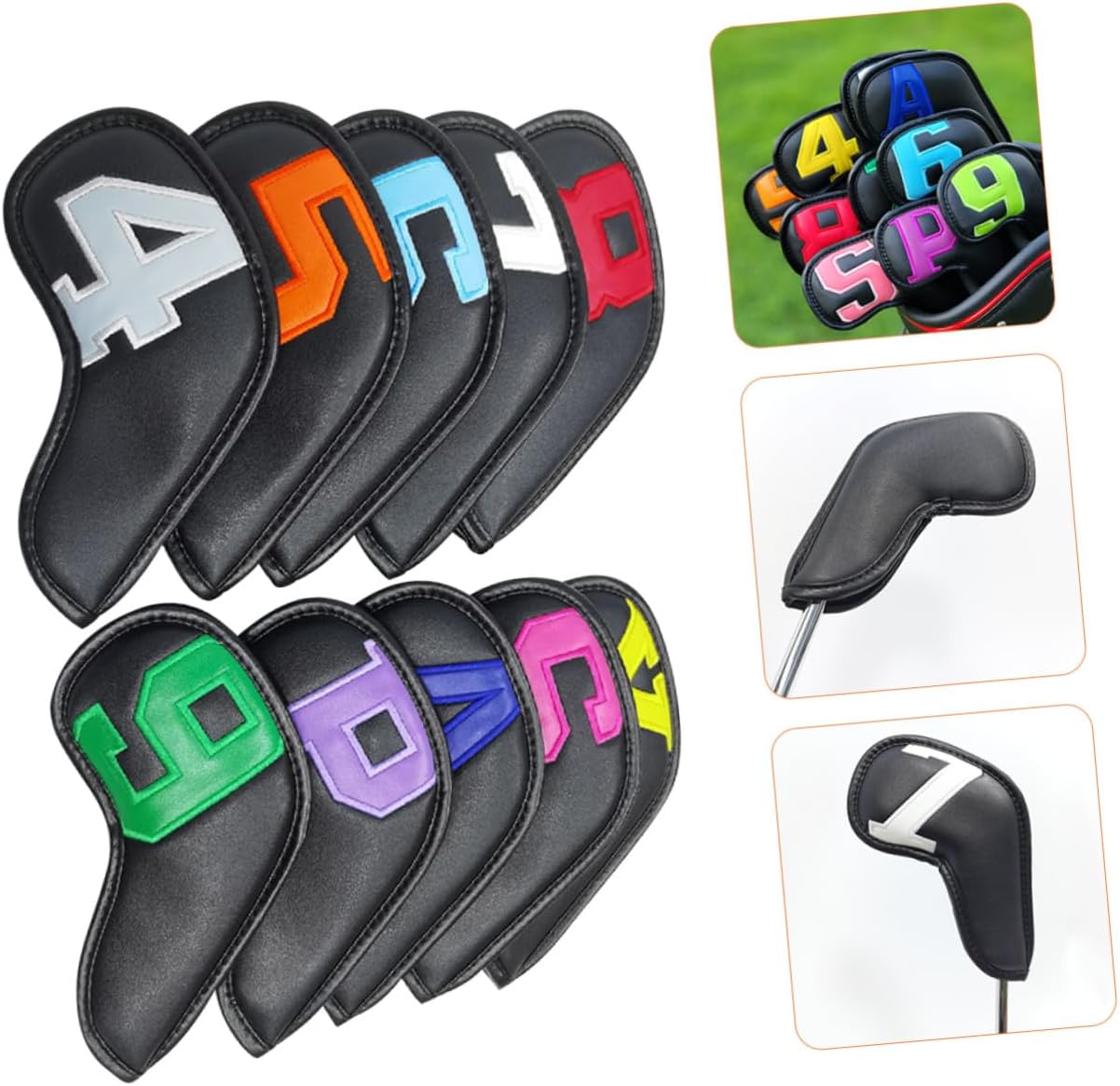 10pcs Golf Club Covers Pu Putter Covers Professional Mallet Club Equipment Black Sleeve for Golfers