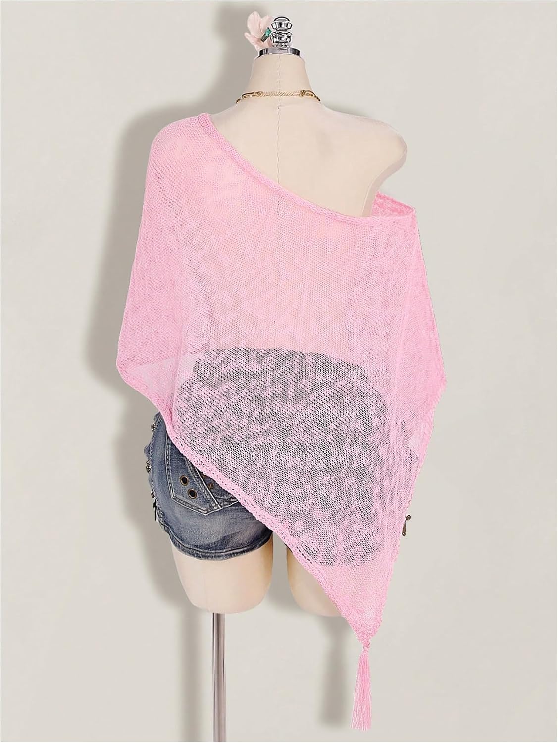 SweatyRocks Women's Plus Size Crochet Off Shoulder Poncho Boho Sheer Top