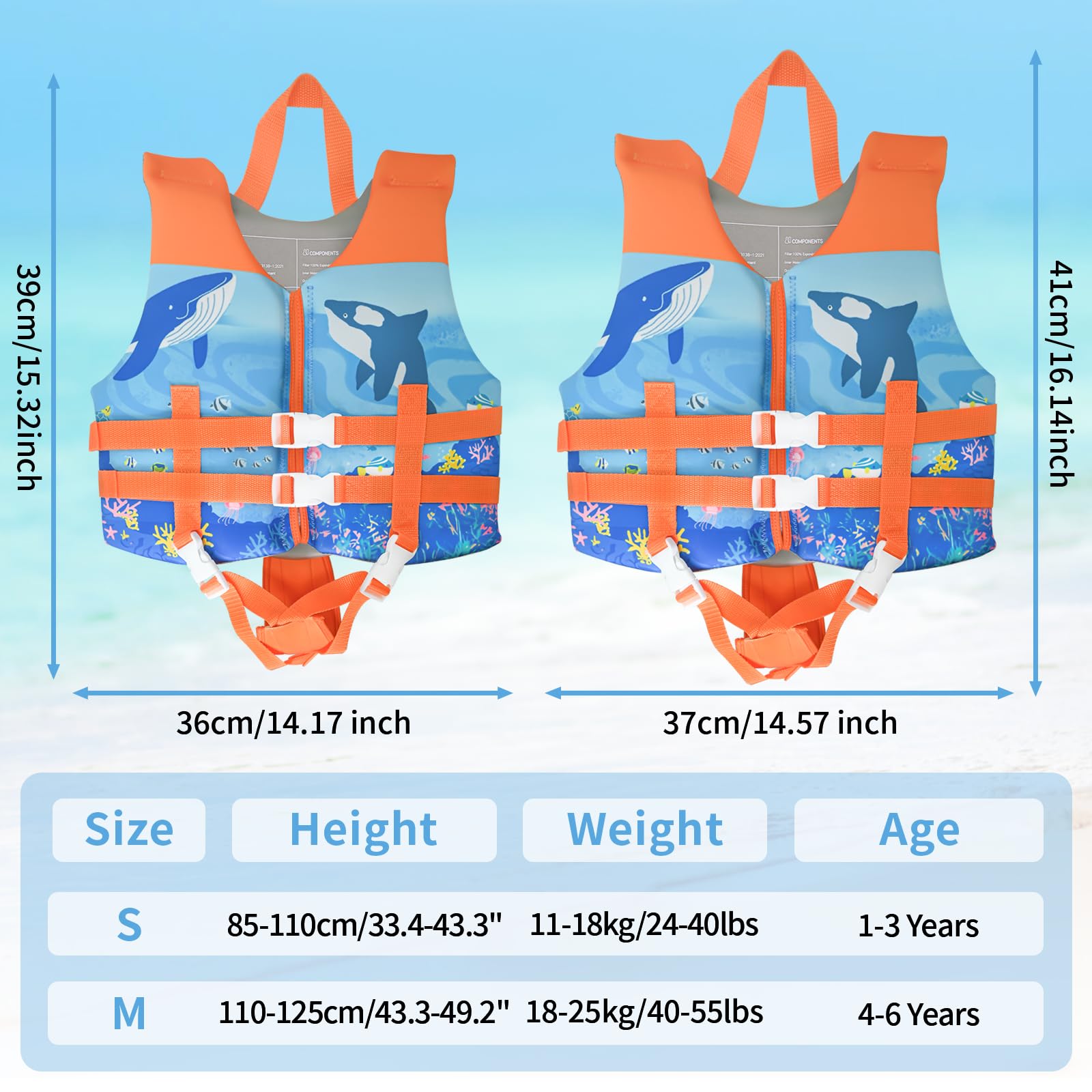 Giubbotto da Nuoto Bambino 1-6 Anno, Gilet da Nuoto di Flottabilità Bambini 1 ai 6 Anni 11-25kg / 24-55lbs, con Cinghia di Sicurezza Regolabile, Aiuto al Galleggiamento, per Barca