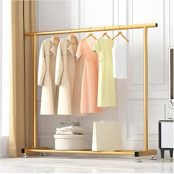 Single Tidy Rails Heavy Duty Metal Garment Rack Freestanding Coat Display Stand With Lower Storage Shelf Multi-functional Clothing Hanger For Bedroom Entryway