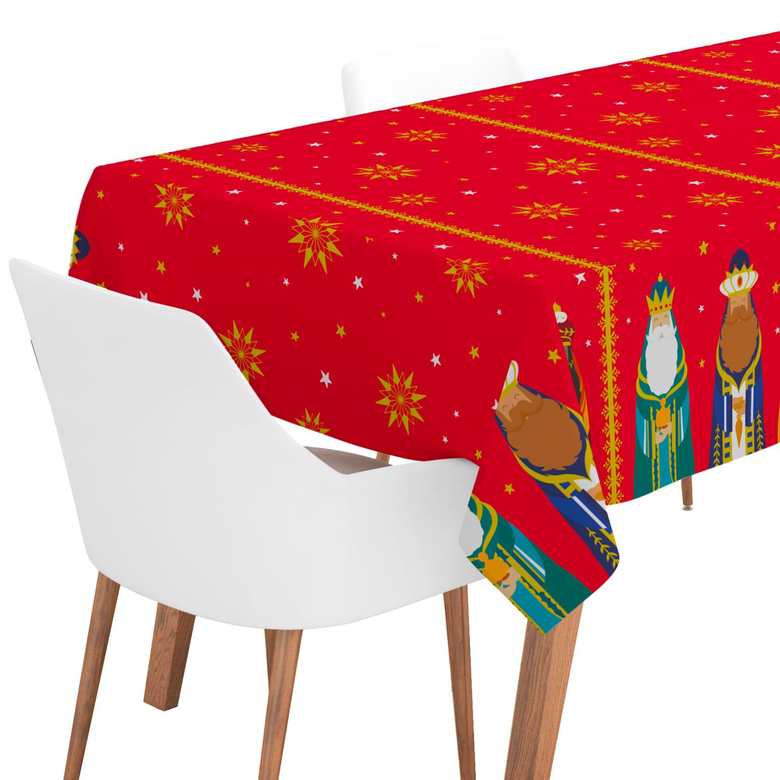 OH YEAH - 1 Unidad - Rollo Mantel Papel Navidad - Estampado Reyes Magos - 1,2 x 5 m - Decoración Mesa Navidad - Mantel Rectangular - Decoración Mesa Navidad - Acabado Brillo (Rollo Mantel Rojo)