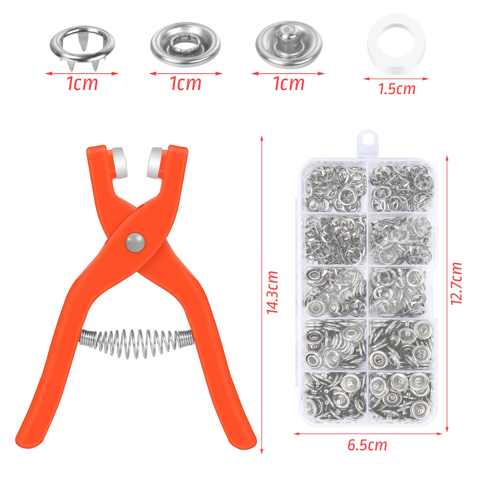 Chiluxendo Kit 200 Boutons Pression Métal 9.5mm Argent + Pince – Antirouille, Pour Couture, Vêtements, Sacs & Artisanat