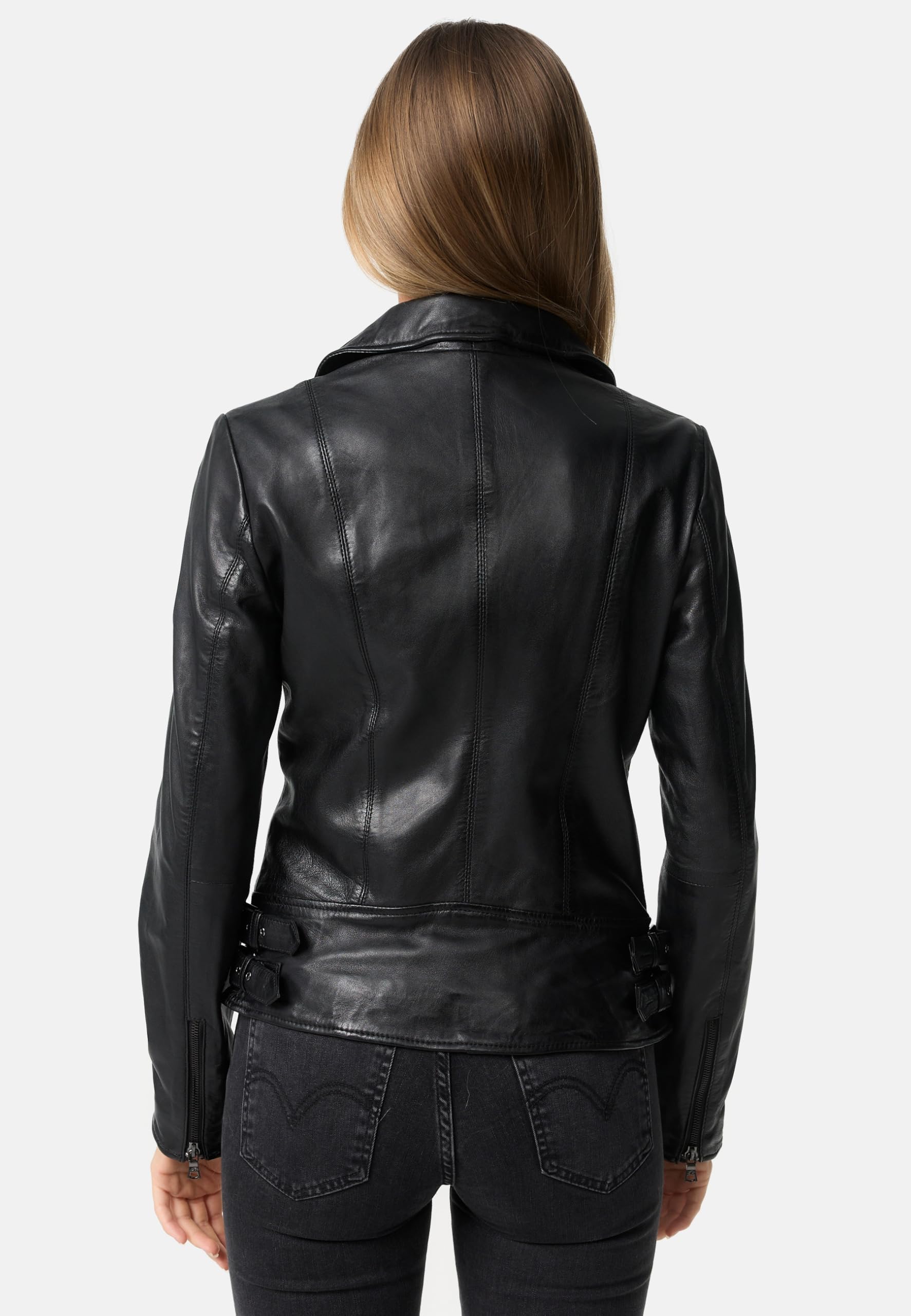 Alva Lederjacke Damen - Bikerjacke - Damen Lederjacke – Übergangsjacke - Schwarz Braun Echtleder Tailliert mit Reverskragen