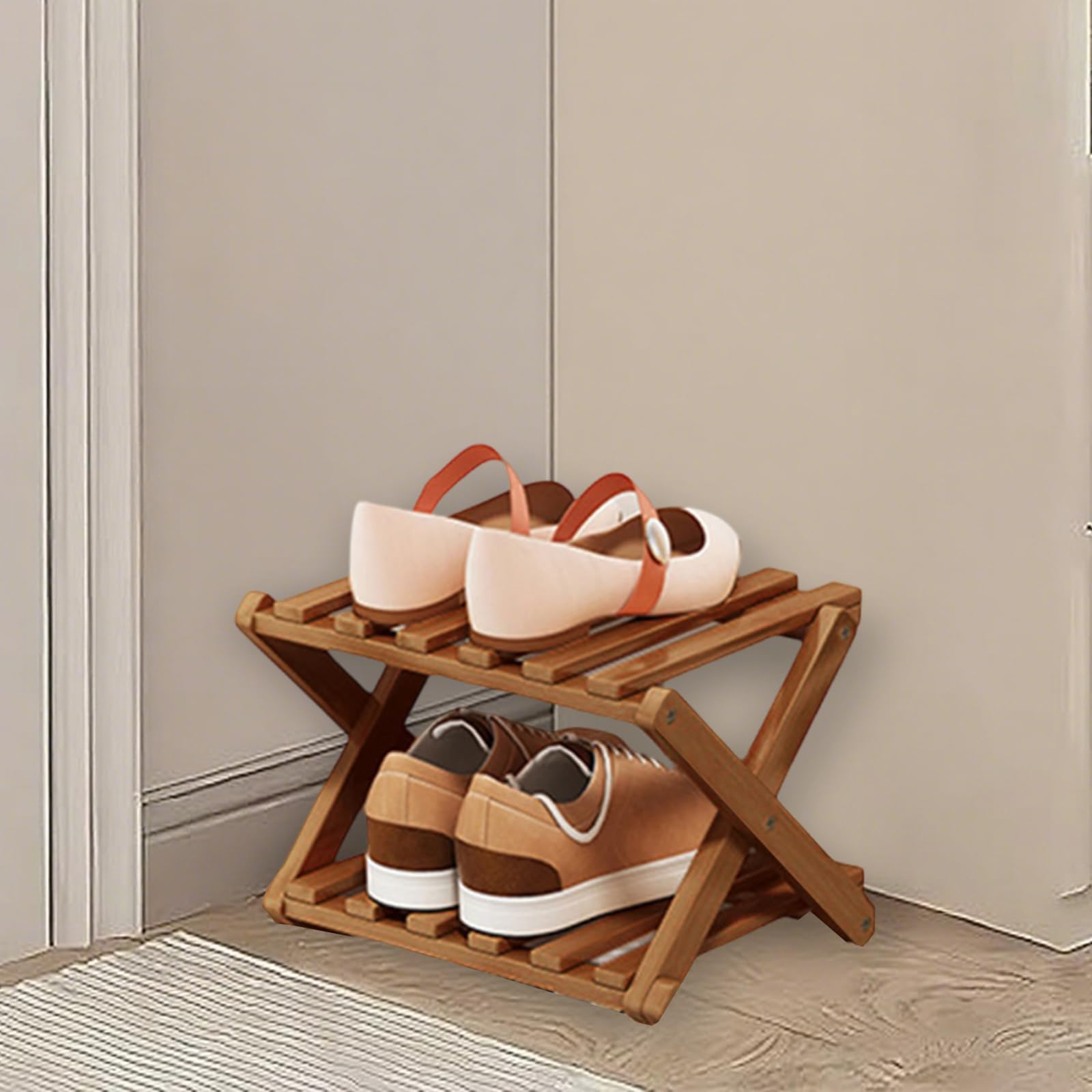 kiss me faltbares Schuhregal 2 Etagen Holz platzsparend ohne Montage