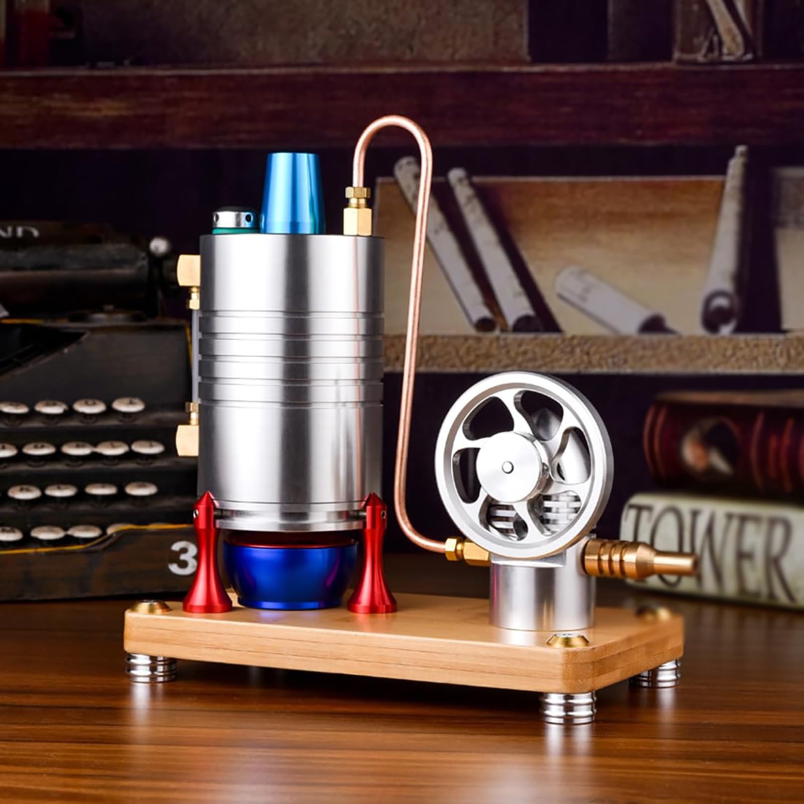 Mini metalowy zestaw silników parowych, retro pionowa maszyna z podstawą, pojemność 167 ml, edukacyjny prezent naukowy dla dzieci i dorosłych
