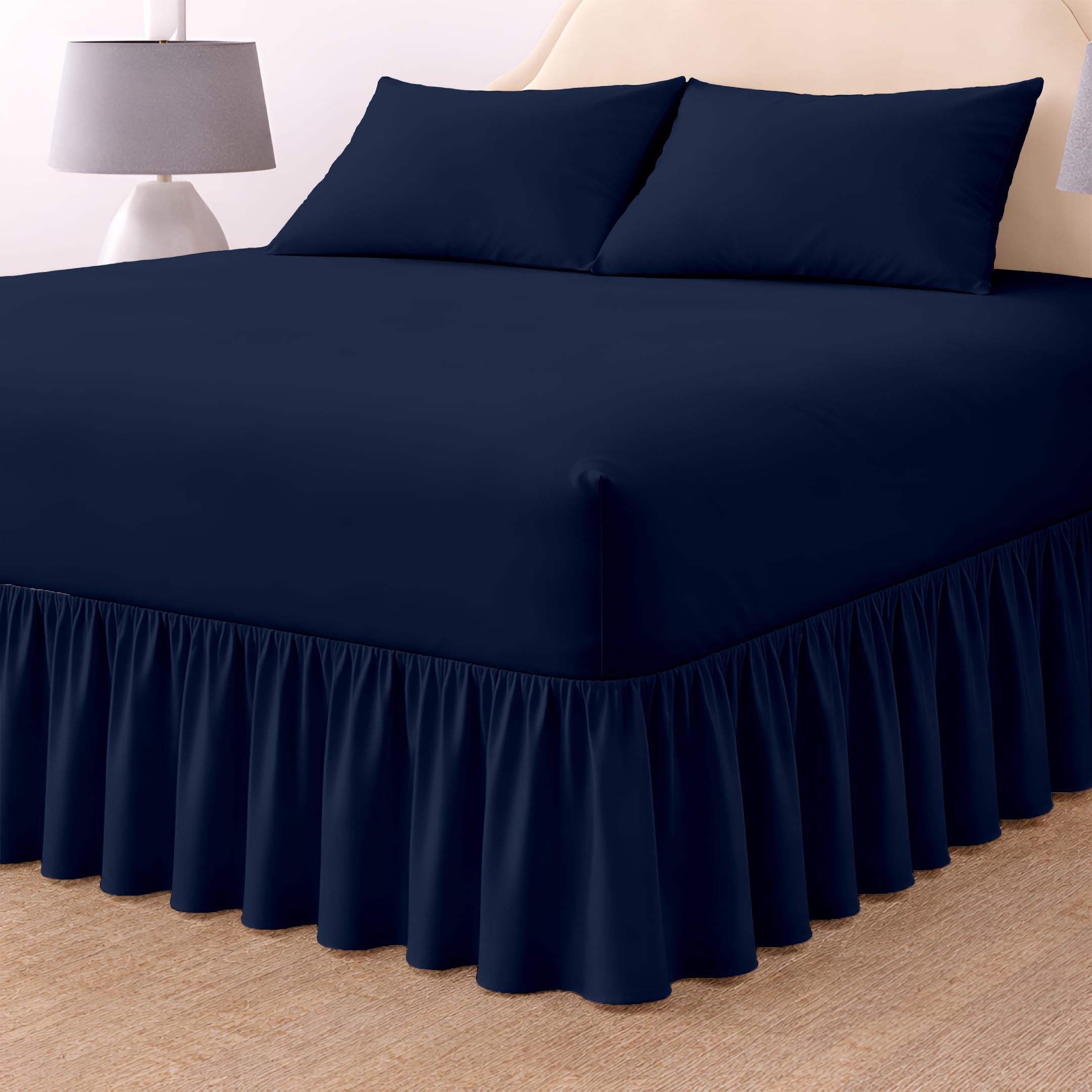 Rohi Deep Fitted Valance Sheet Double Bed - Easy Care Plain Dyed Valance Fitted Sheet with 30cm Deep Frill - Hypoallergenic - Fit over Mattress (Double, Navy Blue) — image 1