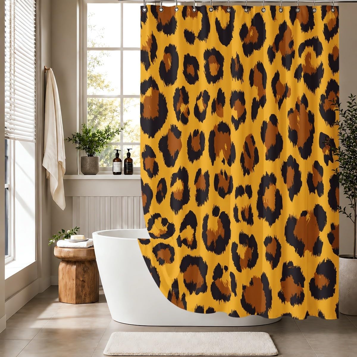 Generico Tenda Doccia 240x200 cm Marrone Impermeabile per Vasca da Bagno | Tenda Doccia Antimuffa Fantasia Classica Con Stampa Leopardata Poliestere, Lavabile, Asciugatura Rapida, Facile da Pulire