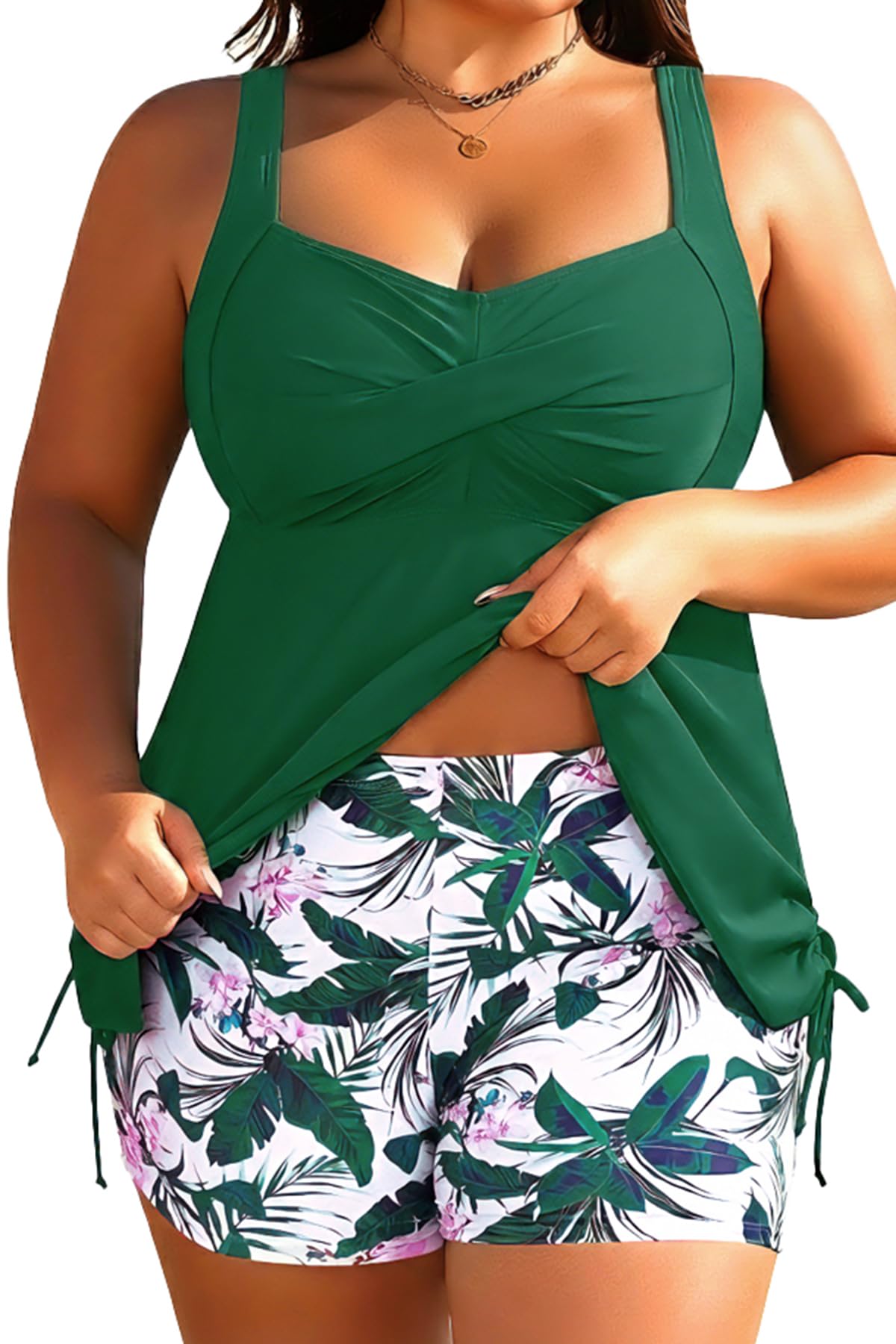 Aqua Eve Women Plus Size Tankini Swimsuit Two Piece Flowy Swimdress Bathing Suits with Shorts