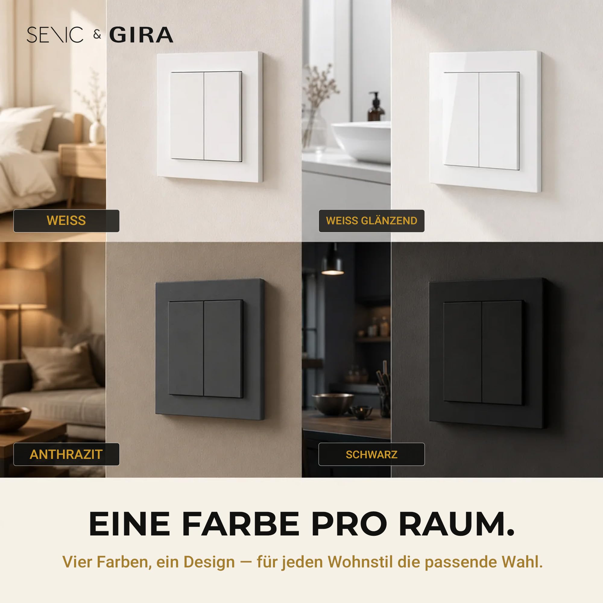 Senic Friends of Hue Smart Home Lichtschalter weiß | Kabelloser & batterieloser Hue Schalter und Dimmer für Philips Hue (Zigbee) | Smart Switch flexibel montierbar & dimmbar